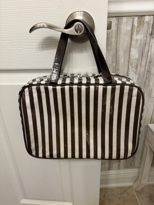 最終価格【定価3万】Henri Bendel コスメバニティ トレインケース Henri Bendel Brown White Stripe Makeup Toiletry Hanging Bag Case