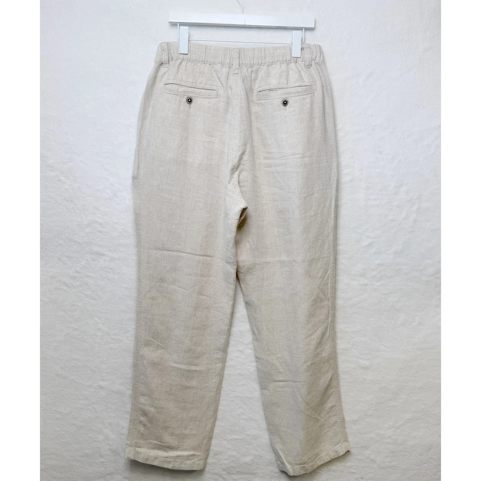 CARIBBEAN 100% Linen Relaxed Fit Pants Drawstring Natural Flax Beige Mens 36x32 - Image 4 of 4