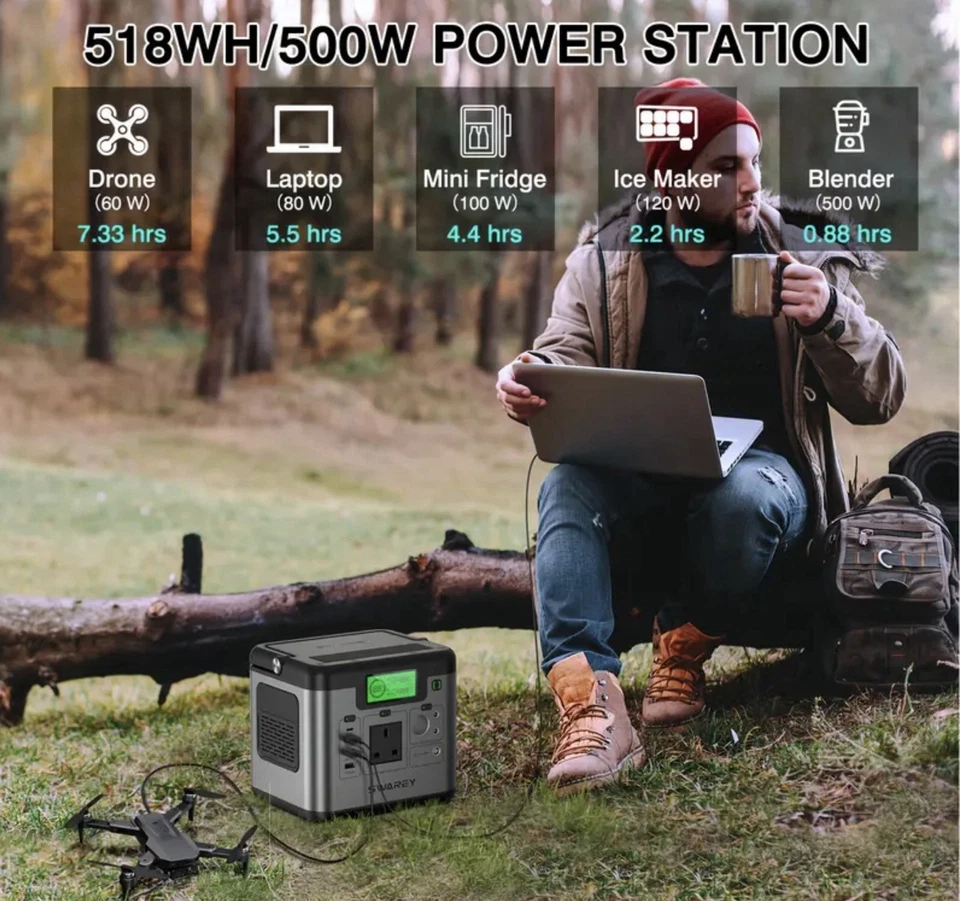 SWAREY Portable Power Station S500 518Wh 230V/1000W Solar Power Generator Supply - Image 3 of 4