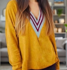 Urban Outfitters Oversize V-Neck Shirt Mustard Stripe X Small Dopamine Dressing