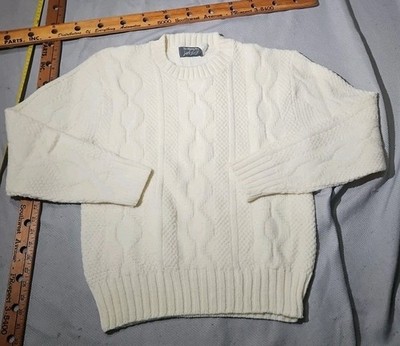 Vtg Lord & Taylor Sweater Men Ivory Cream Mans Shop Cable Knit Fisherman Orlon 