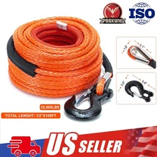 SPARKWHIZ 1/2"x100ft 32000lbs Synthetic Winch Line Rope Cable Kit For SUV UTV US