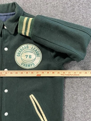 Vintage 70s Varsity Jacket Mens Small Green Wool Preppy Quaboag League Champs image 9