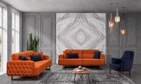 Polstergarnitur 3Sitzer Sofa Sessel Stoff Modern Kissen Orange Elegant