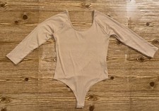 Banana Republic Tan Ribbed Long Sleeve Scoop Neck Bodysuit Women  s Medium