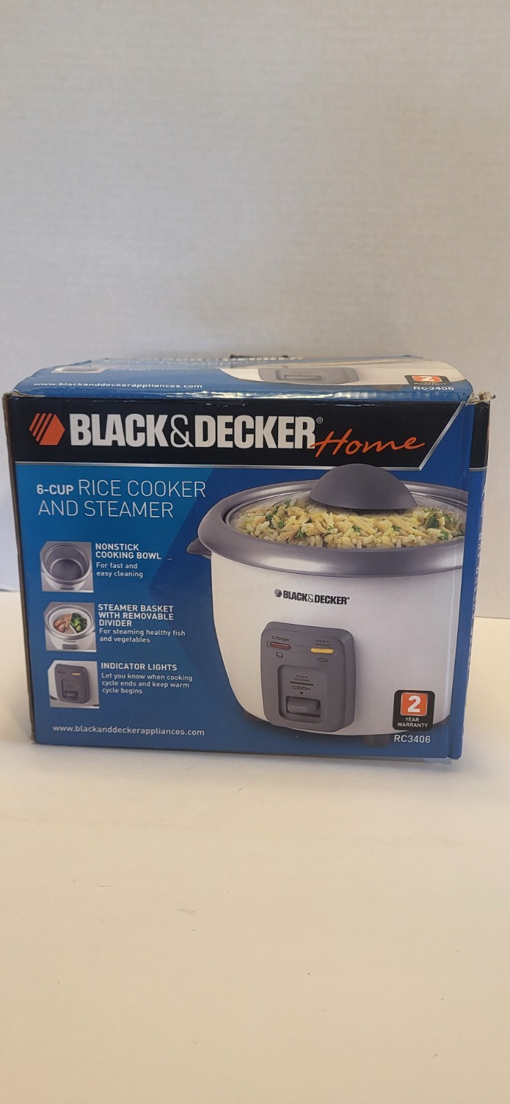 Black & Decker Home 6 CUP RICE COOKER And STEAMER - #RC3406 - New In Box