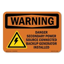 Danger Secondary Power Source ANSI Warning Sign Metal Plastic Decal