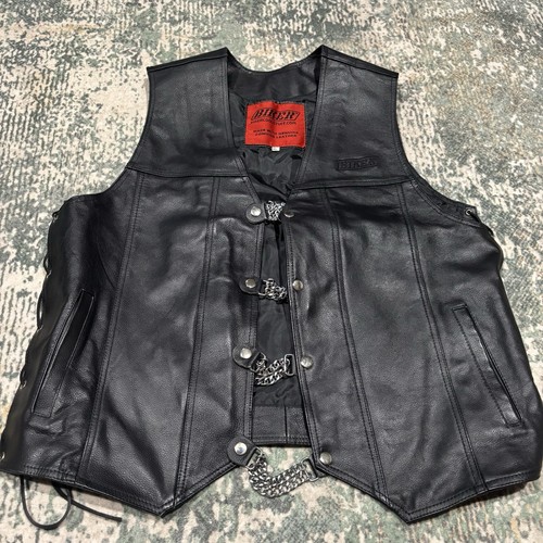 Biker Cowhide Leather Vest Double Chain Vest Extenders