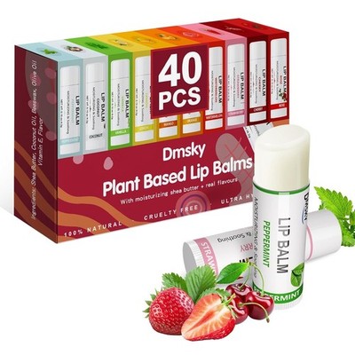 40 Pack Lip Balm Bulk, Fruit Lip Balm Variety Pack, Natural Moisturizing Balms f