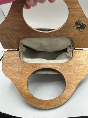 Bolso Bermudas De Colección Años 70 80 Cubierta con Mango de Madera con Alfombra Inversa Cartera Botón Perlado - Imagen 6 de 7