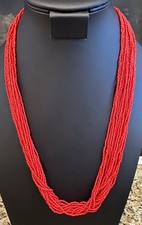 Vintage Necklace Glass Red Seed Beaded Multi-Strand Hong Kong 26  