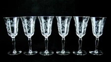 6 Vintage Elegant Floral Cut Etched Mystery Maker & Pattern Wine Clarets Glasses