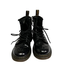 Dr. Martens Boots Girls 3 Black Patent Leather Lace Up Side Zip