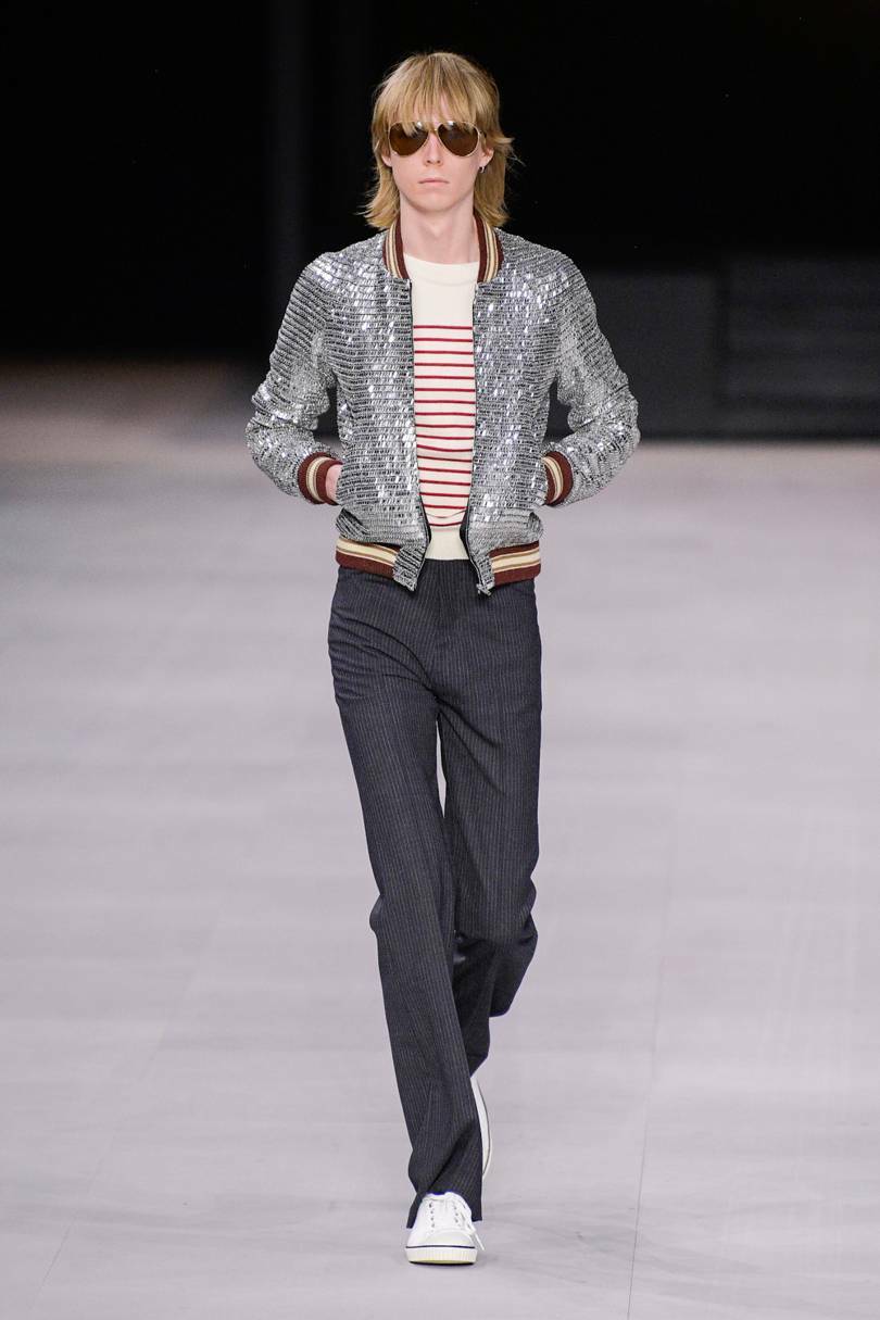 CELINE 36575$ Runway Teddy Jacket - Silver Mirror Embroidery