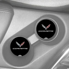 CHEVROLET CORVETTE BOWTIE CHEVY THEME DESIGN CUSTOM RUBBER CAR COASTER SET OF 2