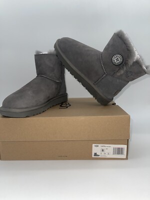 UGG 1016422 Gray Mini Bailey Button II Boots Size 6 | eBay