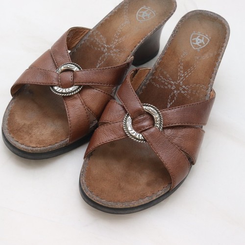 Ariat Womens Sz 8B Brown Leather Comfort Wedge Heel Open Toe Sandals 20903 - Picture 6 of 10