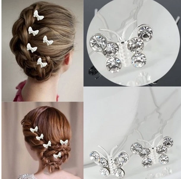 Dervivea Fermaglio per capelli a forma di farfalla, con strass, per matrimonio, stile vintage, con strass, per capelli da sposa, accessori per capelli da donna e ragazza