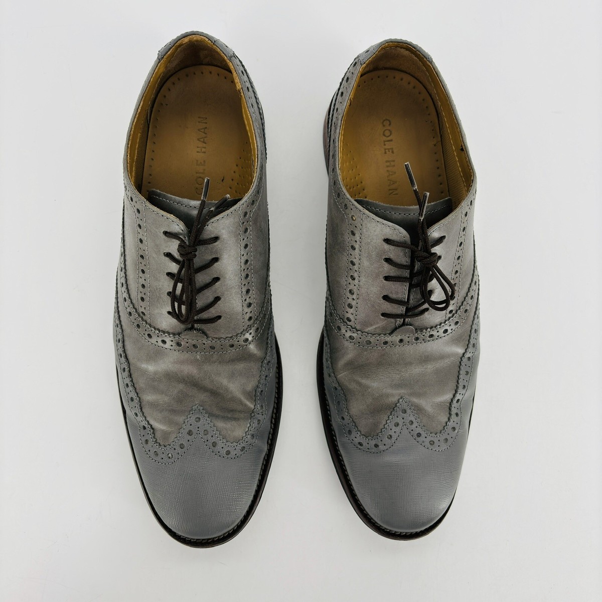Mens 9 M Cole Haan Colton Wingtip Gray Leather Oxford Dress  display picture 1