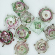 Glass Beads Pink Green Clear Color Lined Quad 15mm. Pack of 10. Made in India.