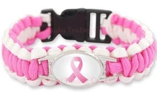 New Cancer Awareness pink ribbon parachute paracord survival braided bracelet