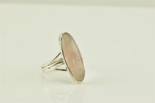 Sterling Silver 23mm Oval Pink Rose Quartz Split Band Ring 925 Signed Sz: 6.5