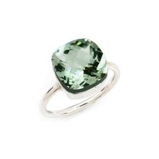 Green Amethyst Ring 925 Silver Cushion Ring Green Gemstone Ring Christmas Gift