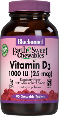 90 Count Bluebonnet Nutrition Earth Sweet Vit'amin D3 1000 IU Chewable Raspberry