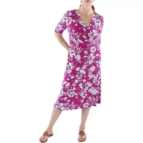 Jessica Howard Womens Floral A-Line Elbow Sleeve Midi Dress Size 14, NEW