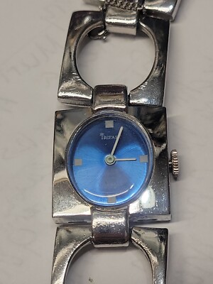 Vntg Crown Trifari Watch Wind-Up 17 Jewels Link Bracelet Band Safety Chain Works