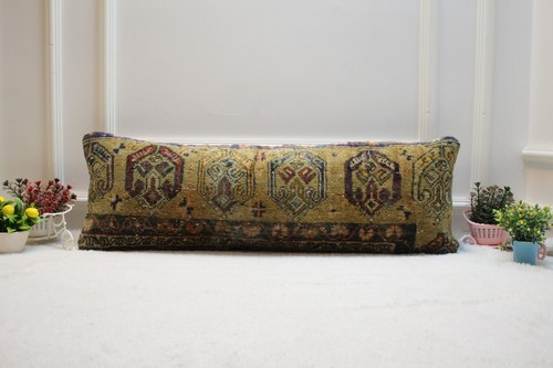 Ethnic Design Rug Pillow, Organic Wool Rug Pillow, Handmade Rug Pillow, 12x36 - Picture 9 of 11