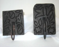 2 Vintage Rustic Carved Solid Wood Hooks Folk Art Farmhouse Primitive