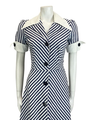 COLLO A. A. vintage anni 60 70 blu bianco a righe nautiche a. ABITO LINEA 8 - Foto 4 di 10