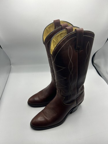 Acme Brown Leather Western Cowboy Boots Size 7.5 M Vintage 907 Great Condition - Picture 1 of 9