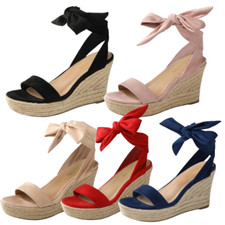 Sandalias de cuña alpargatas con punta abierta para mujer Sandalias de plataforma con cordones y correa en el tobillo