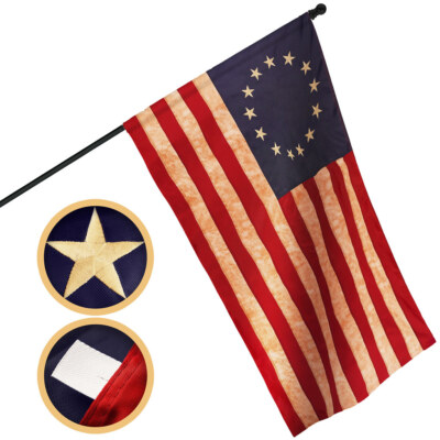 Heavy Duty Sleeve Type, No Pole 1x1.5 ft Embroidered Betsy Ross, No Grommets