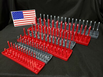 Hansen 6 Pc Socket Organizers Tool Rack Holders 1/4'' 3/8'' 1/2'' Red&Grey - USA