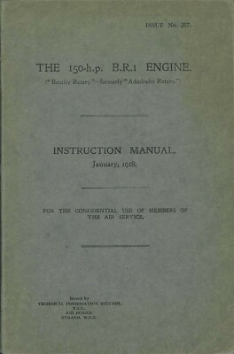 Bentley BR.1 Aero Rotary Engine Manual archive 1918 WWI RARE Sopwith Camel PDF