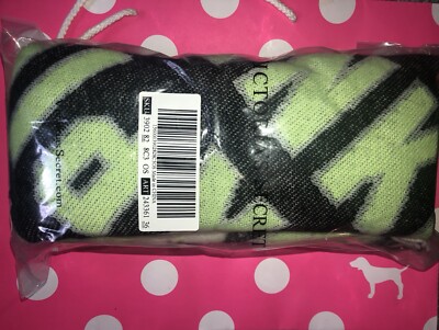 Victoria's Secret PINK Black White Neon Green Scarf New Blanket | eBay