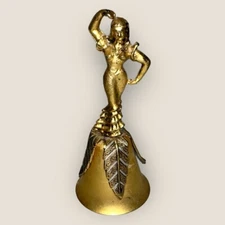 VTG Flamenco Dancer Bell Gold Metal Contrasting Leaves Dancing Girl 4” Unmarked