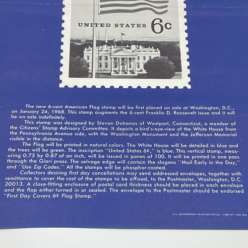 1968 6¢ American Flag Commemorative Postage Stamp FDC Bulletin Advertising - Picture 3 of 4