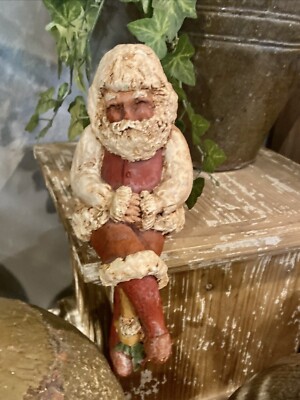 Vintage Rita Reed Allred Sitting Santa Figurine w Elves Folk Art Christmas Decor