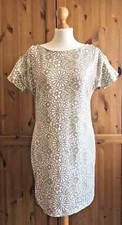 Aquamar Dress White Pale Gold Sequin Shift Cold Shoulder Floral Party M 10 12