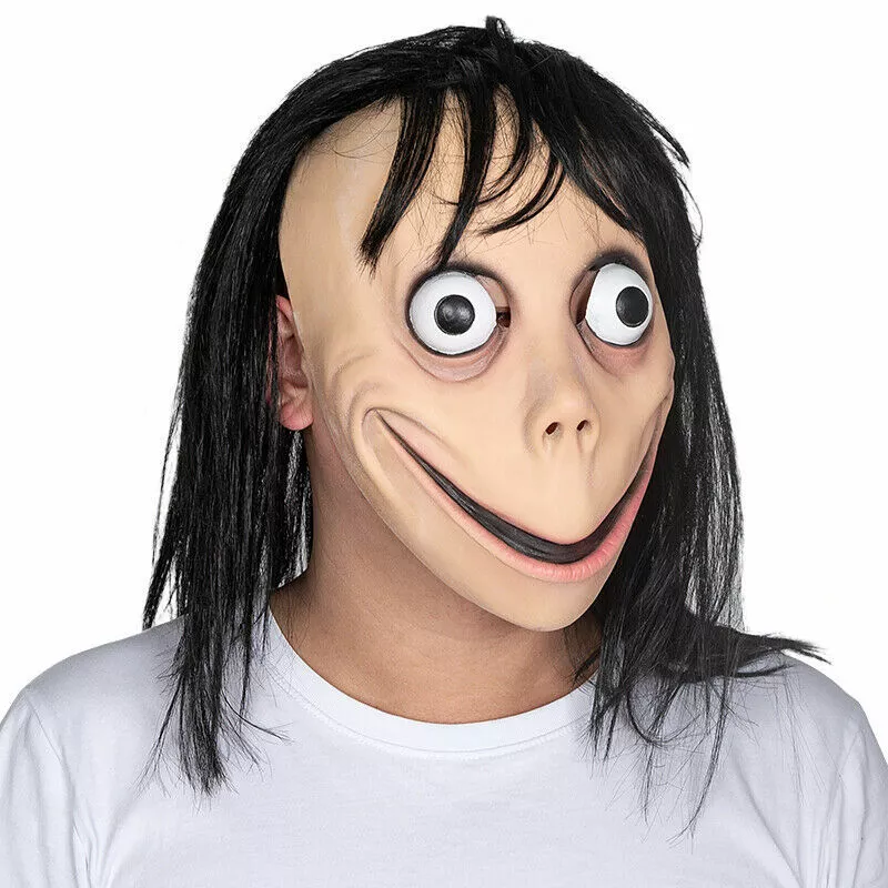 Momo Scary Face Cover Latex Head Cover With Long Hair And Creepy