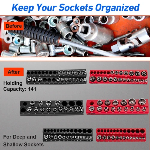 6pc/3pc Magnetic Socket Organizer Storage Holder 1/4" 3/8" 1/2" Drive SAE Metric - Picture 10 of 15
