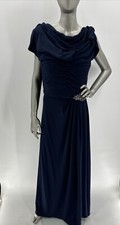 NWT Alex Evenings Women's Long Cowl Neck A-Line Dress, Navy Size 18