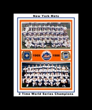NEW YORK METS 1969 @ 1986 WORLD SERIES CHAMPION TEAMS MATTED COLLAGE PHOTO #1