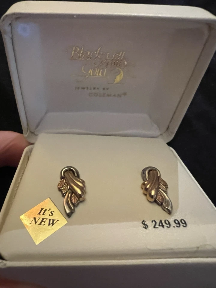 Pendientes, pendientes, hojas, tachuelas de oro Black Hills, bonitos, Foto 2 de 4