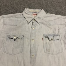 Levis Shirt Mens Large L Button Up Blue Denim Pearl Snap Western Preppy Chambray