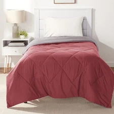Amazon Basics Twin/Twin XL Reversible Comforter Microfiber Burgundy Grey